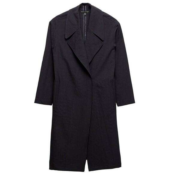 Kendall & Kylie Black Crepe/Poly Trench Midi Duster Jacket Side Slits XSmall New - Picture 5 of 5